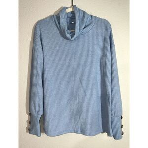 Blue mockneck long sleeve with gold buttons